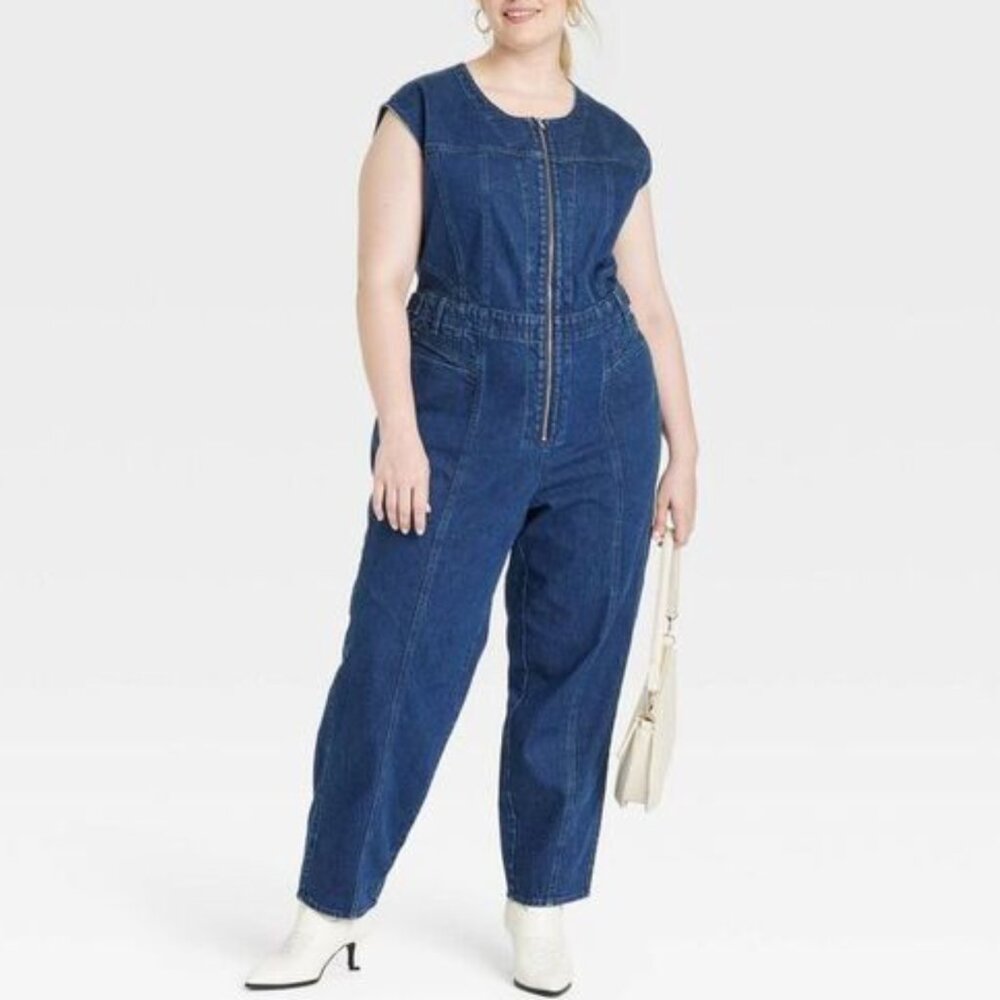 UNIVERSAL THREAD sleeveless tailored denim jumpsuit 16 NWOT